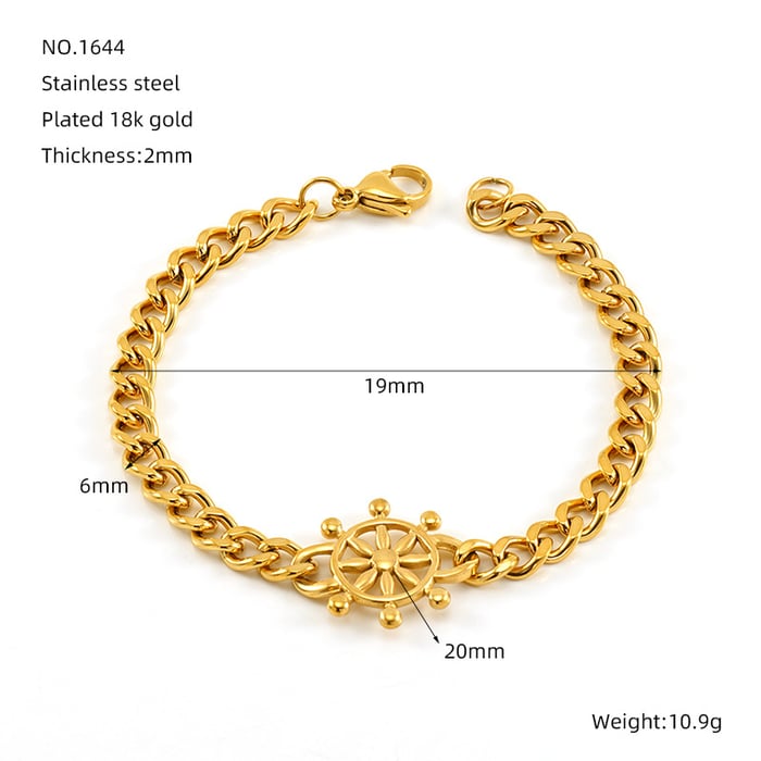 1 Piece Simple Series Classic Stainless Steel  Gold Color Unisex Chain Bracelets 